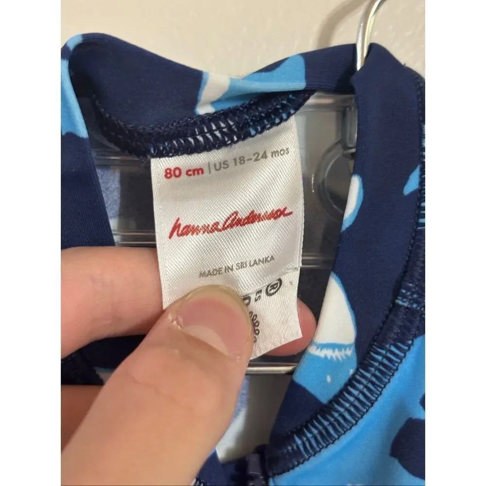 NWOT Hanna Andersson Zip-Up Shark Rash Guard One Piece Bath Suit Baby 18-24 Mons